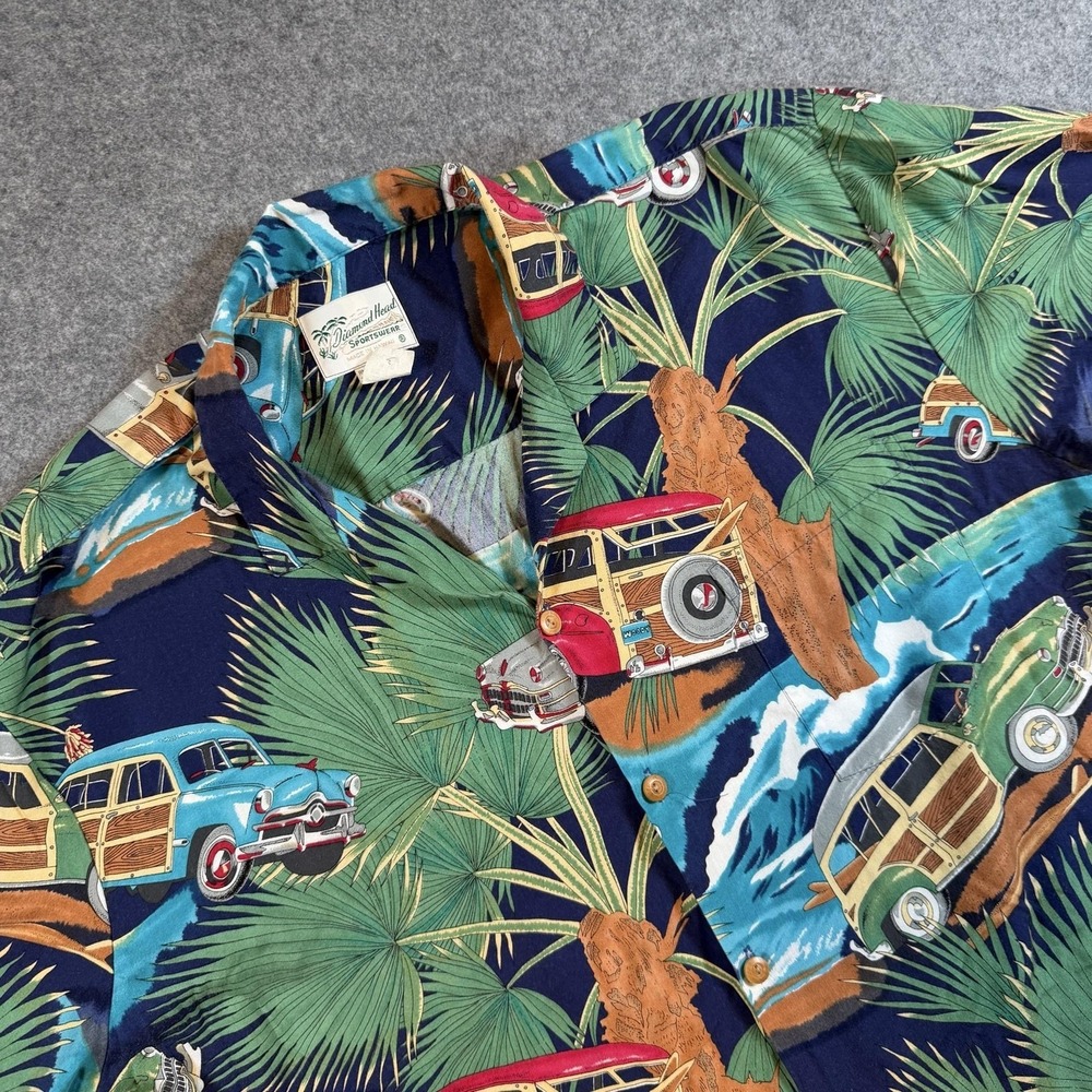 Diamond Head Sportswear Shirt Mens XL Woody Car Hawaiian Made In Hawaii Aloha